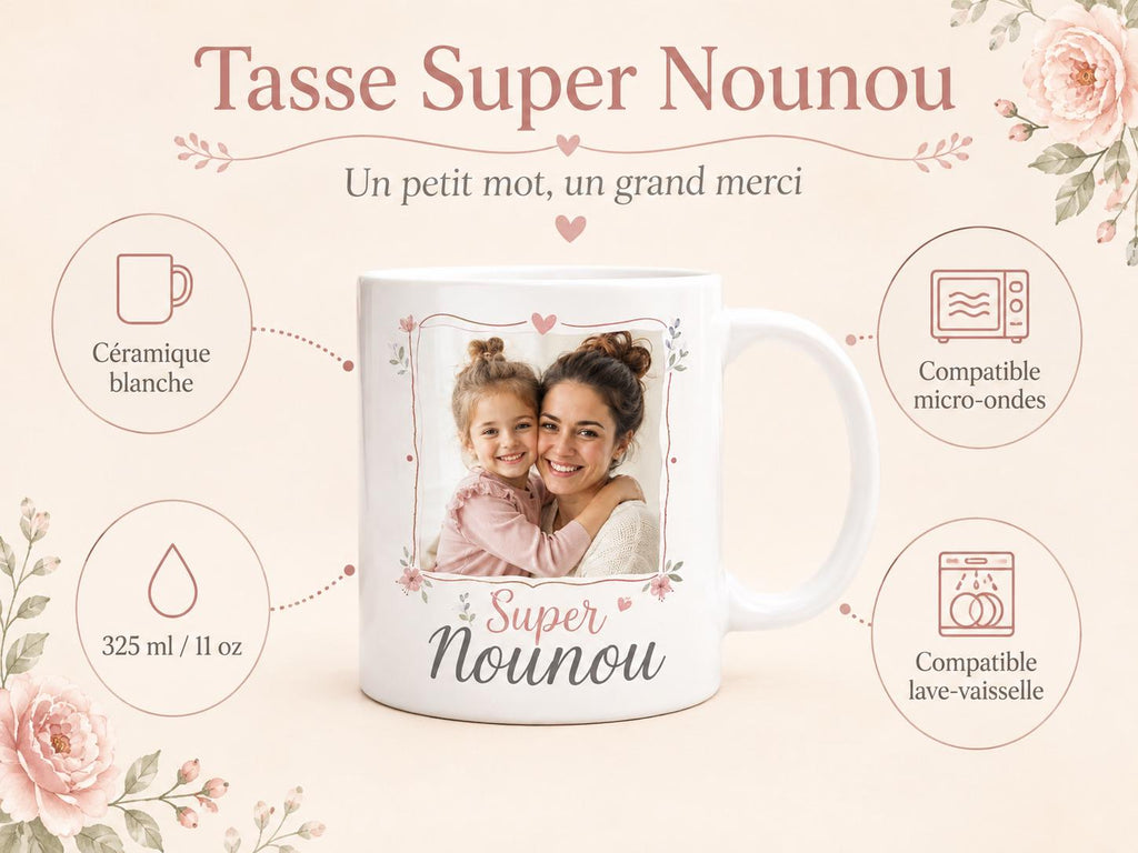 Mug nounou personnalisé avec photo – Cadeau merci assistante maternelle