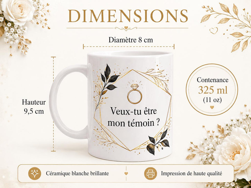 Mug témoin de mariage personnalisé, cadeau demande témoin, tasse prénom future mariée ou marié, souvenir cérémonie
