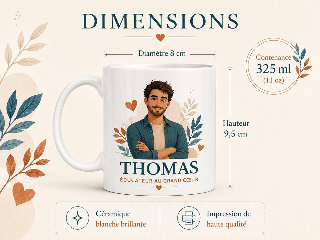 Mug éducateur personnalisé avec prénom – Cadeau métier et remerciement