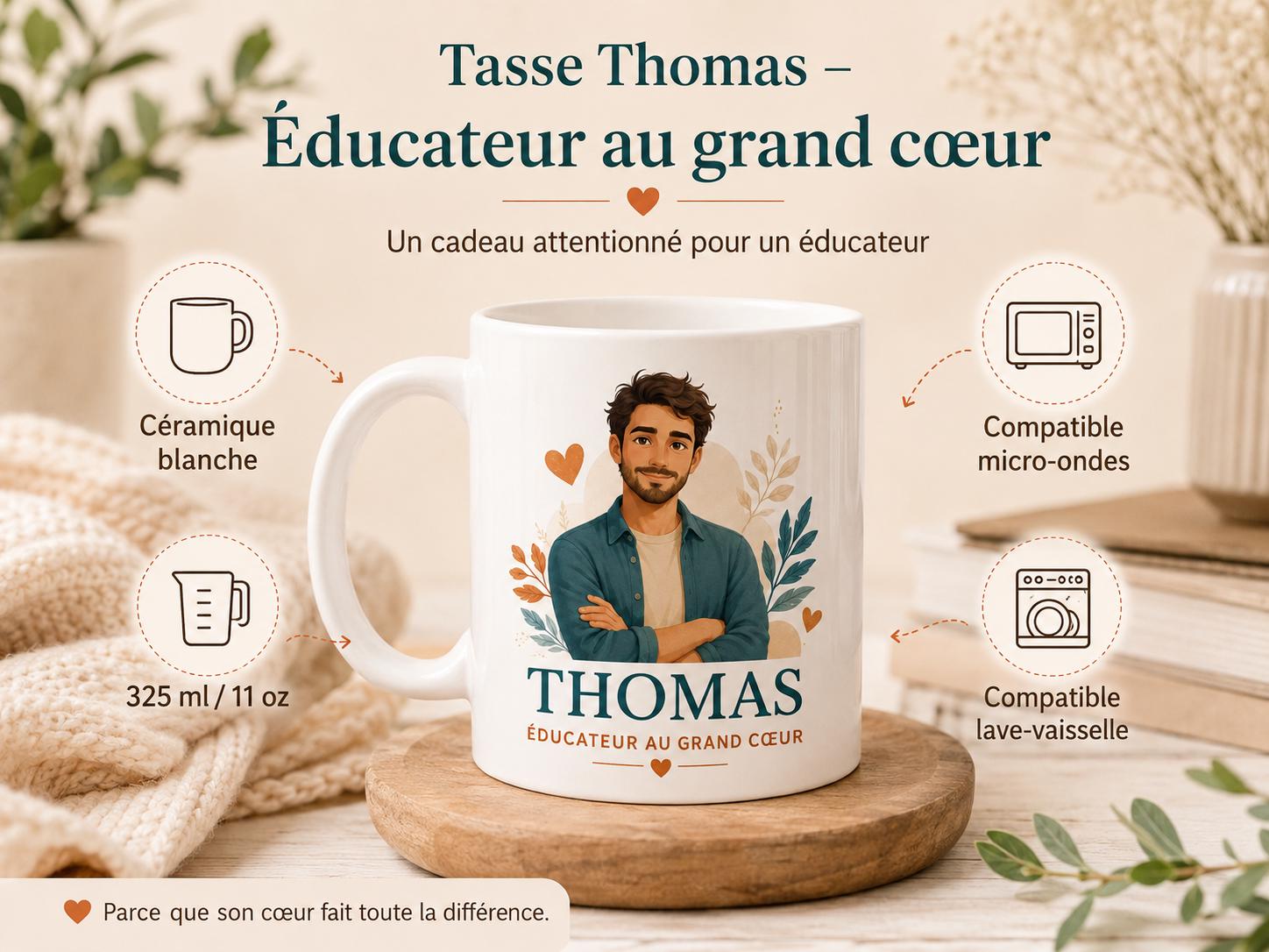 Mug éducateur personnalisé avec prénom – Cadeau métier et remerciement