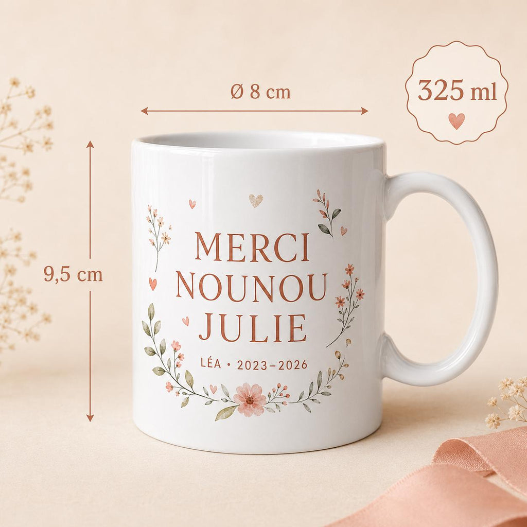 Mug nounou personnalisé fin de contrat, cadeau merci nounou, tasse prénom enfant, souvenir assistante maternelle