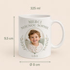 Mug nounou personnalisé avec photo enfant, tasse merci nounou, cadeau assistante maternelle avec prénom et message
