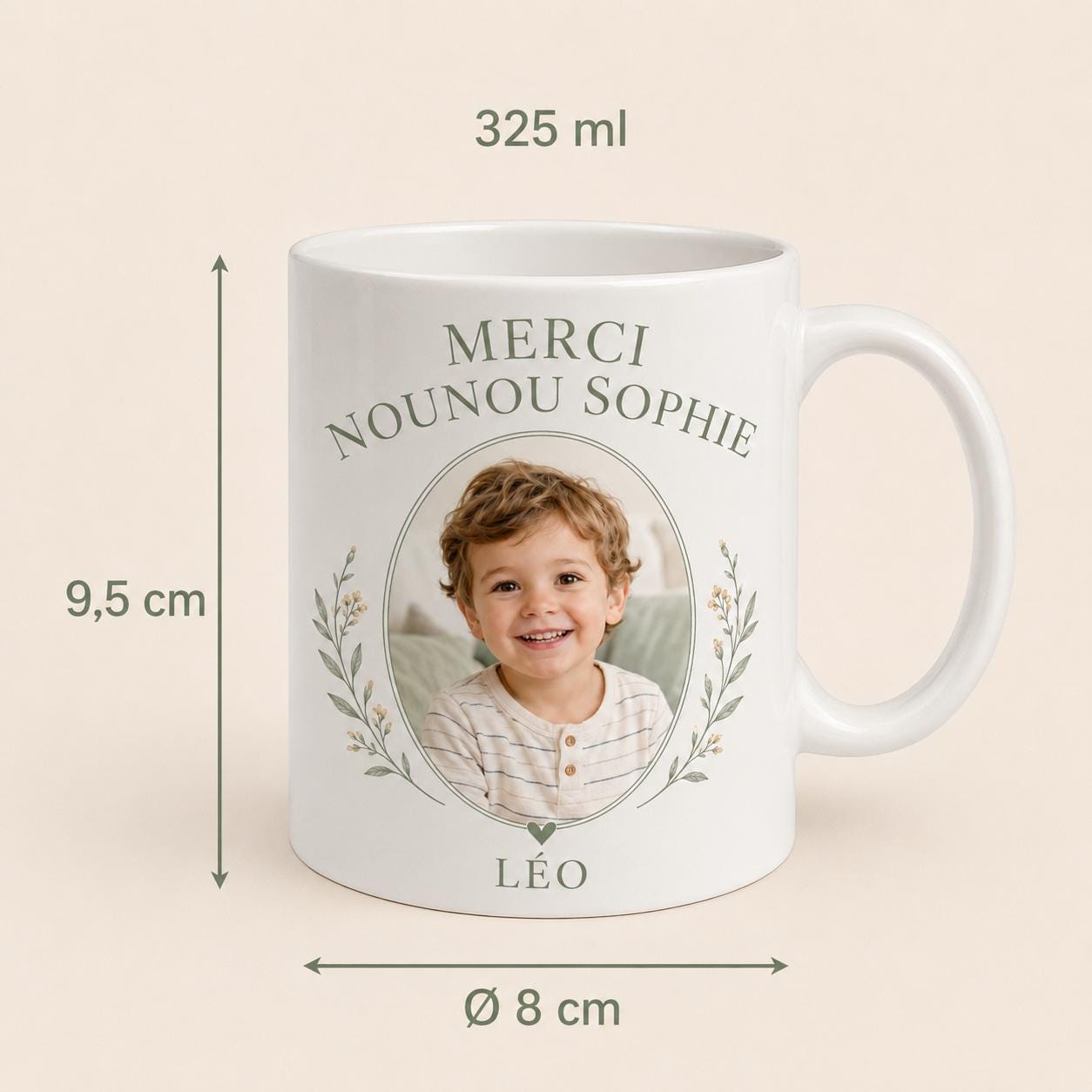 Mug nounou personnalisé avec photo enfant, tasse merci nounou, cadeau assistante maternelle avec prénom et message