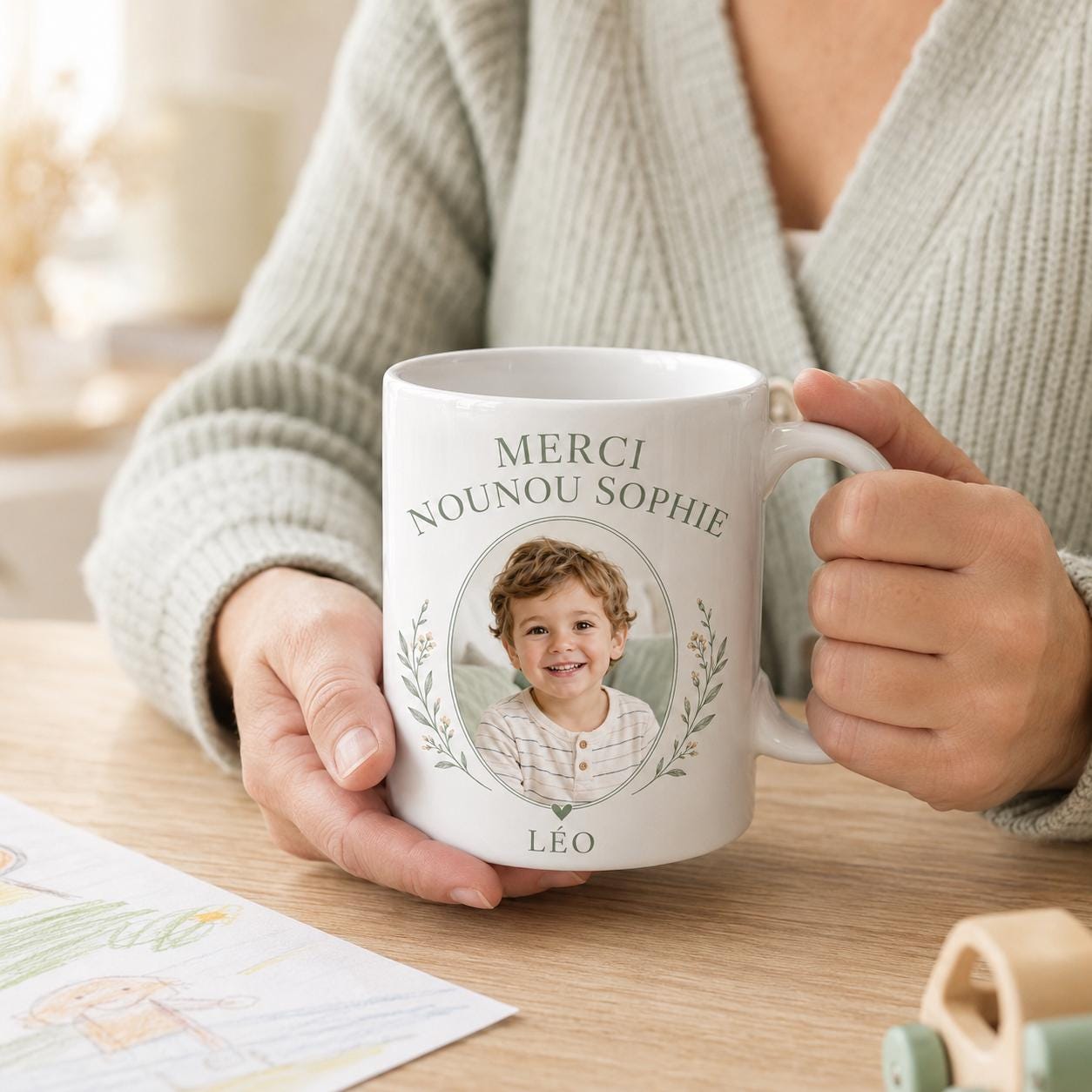 Mug nounou personnalisé avec photo enfant, tasse merci nounou, cadeau assistante maternelle avec prénom et message