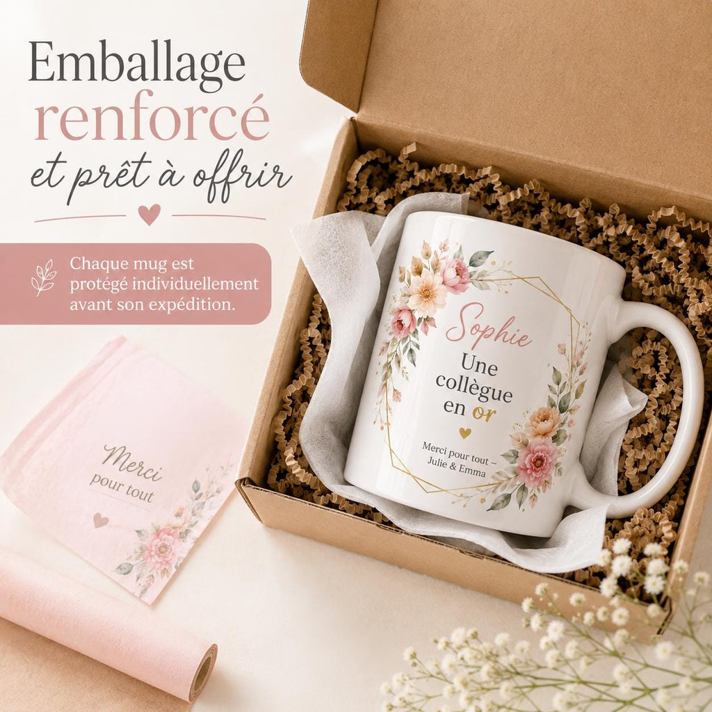 Mug personnalisé à offrir pour un départ de collègue, un anniversaire ou un remerciement.