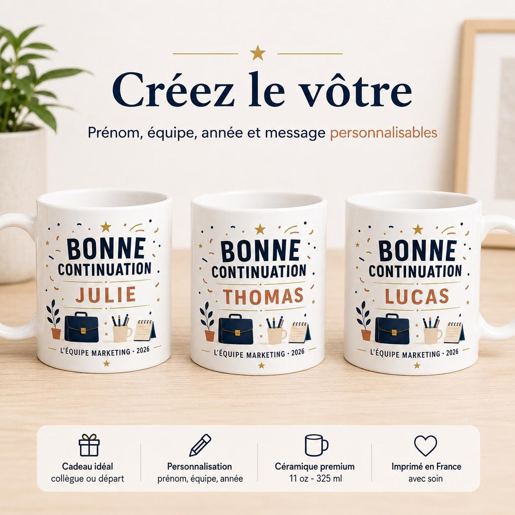 Mug départ collègue personnalisé, cadeau collègue humour ou merci, tasse prénom pour pot de départ et changement de travail