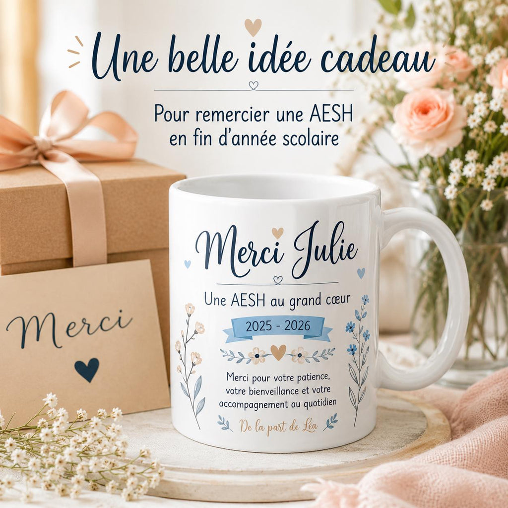 Mug AESH personnalisé avec prénom – Cadeau fin d’année scolaire