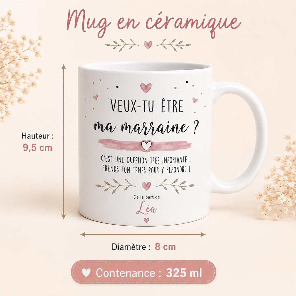Mug Demande Marraine Personnalisé, Veux-tu Être Ma Marraine, Cadeau Annonce Grossesse ou Baptême avec Prénom