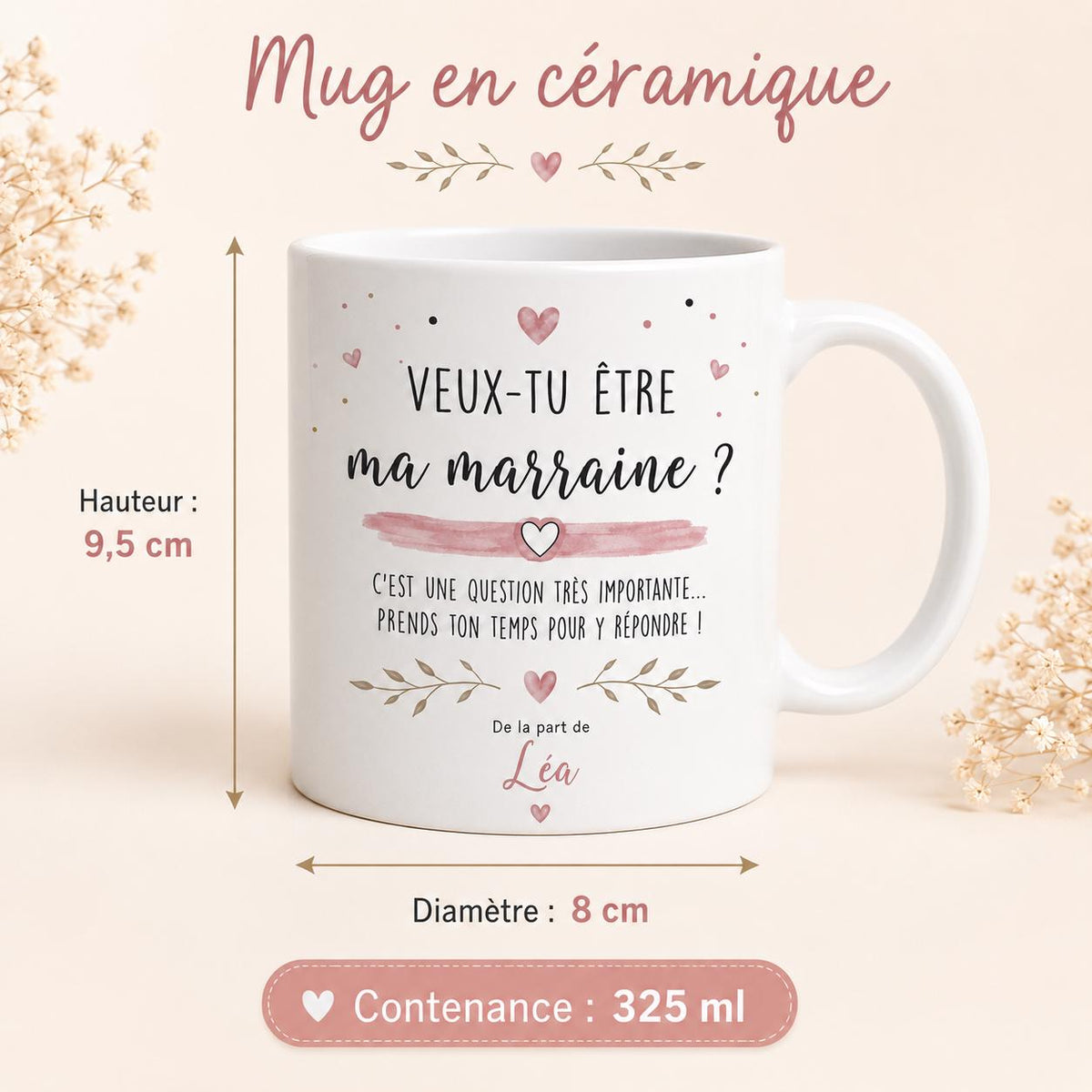 Mug Demande Marraine Personnalisé, Veux-tu Être Ma Marraine, Cadeau Annonce Grossesse ou Baptême avec Prénom