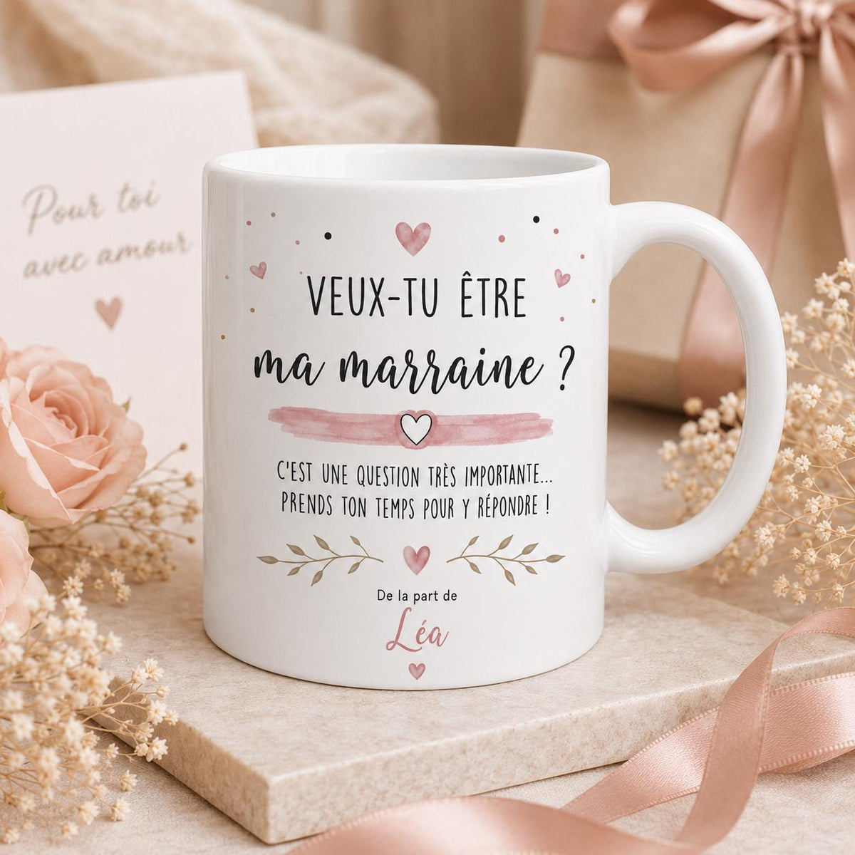 Mug Demande Marraine Personnalisé, Veux-tu Être Ma Marraine, Cadeau Annonce Grossesse ou Baptême avec Prénom