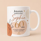 Mug Femme 60 Ans Personnalisé avec Prénom, Cadeau Anniversaire Femme Original, Tasse Fleurie 60 Ans