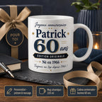 Mug Homme 60 Ans Personnalisé avec Prénom, Cadeau Anniversaire Homme Original, Tasse Humour 60 Ans