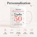 Mug anniversaire personnalisé âge 30 40 50 60 70 80 90 ans, tasse avec prénom, cadeau anniversaire original