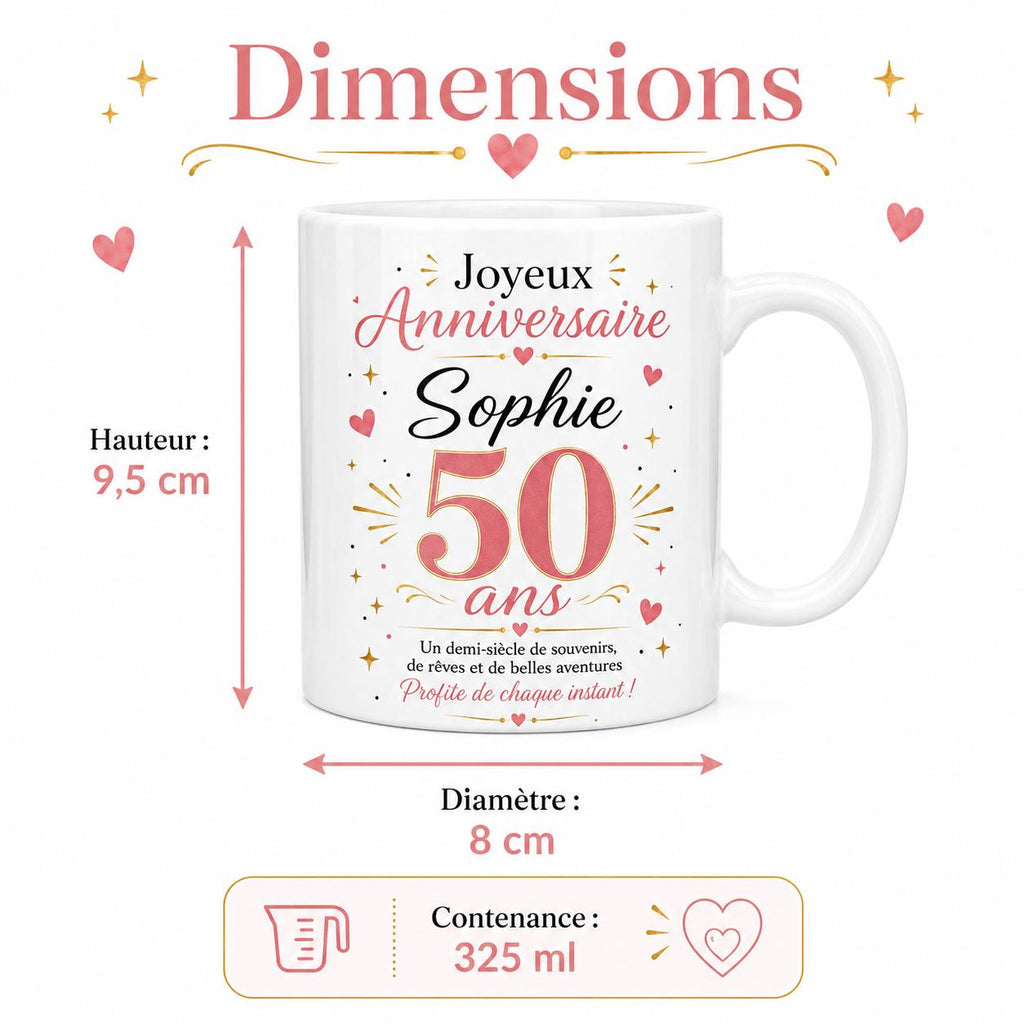 Mug anniversaire personnalisé âge 30 40 50 60 70 80 90 ans, tasse avec prénom, cadeau anniversaire original