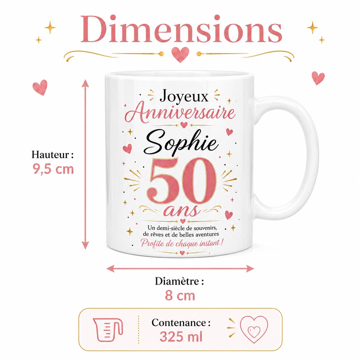 Mug anniversaire personnalisé âge 30 40 50 60 70 80 90 ans, tasse avec prénom, cadeau anniversaire original