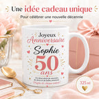 Mug anniversaire personnalisé âge 30 40 50 60 70 80 90 ans, tasse avec prénom, cadeau anniversaire original