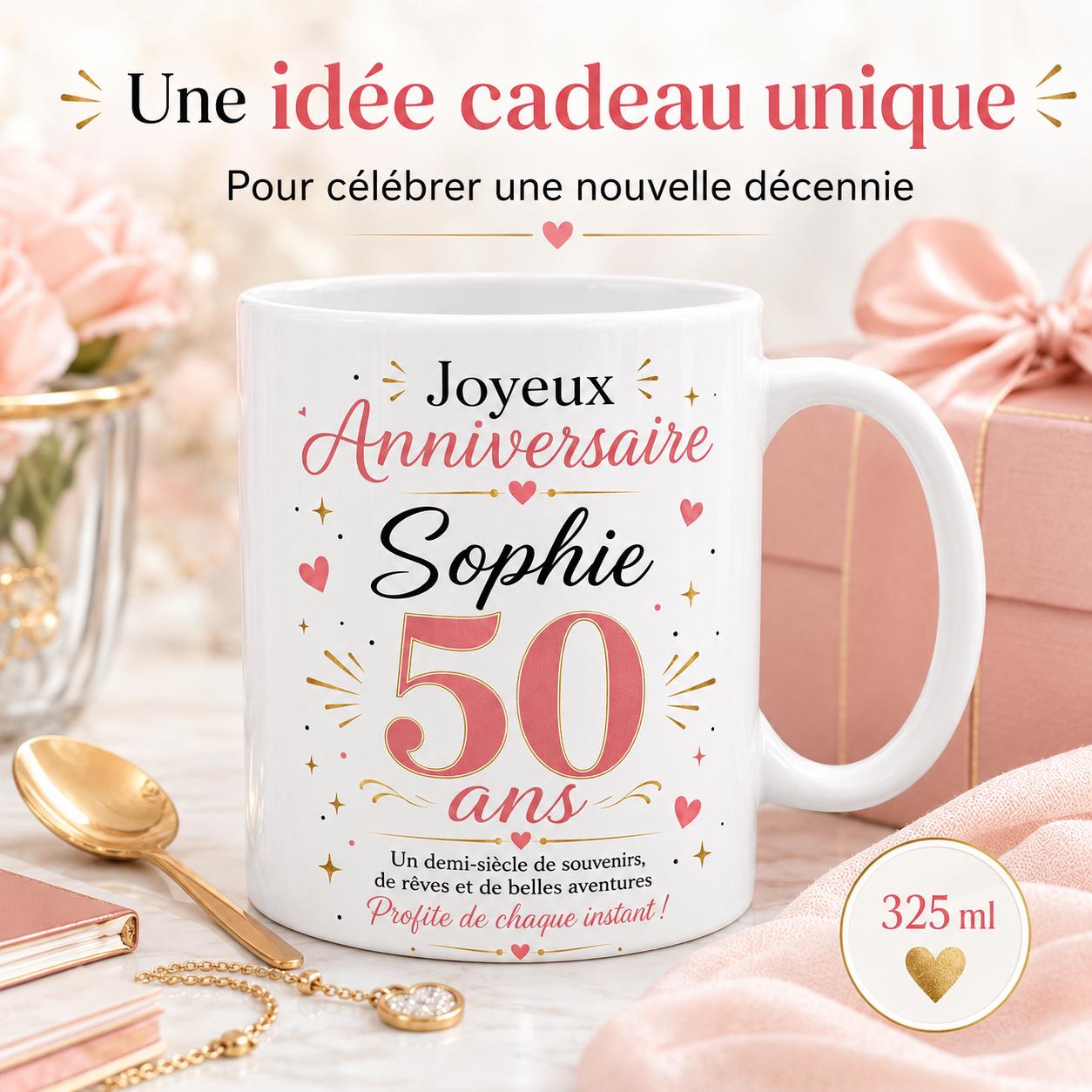Mug anniversaire personnalisé âge 30 40 50 60 70 80 90 ans, tasse avec prénom, cadeau anniversaire original