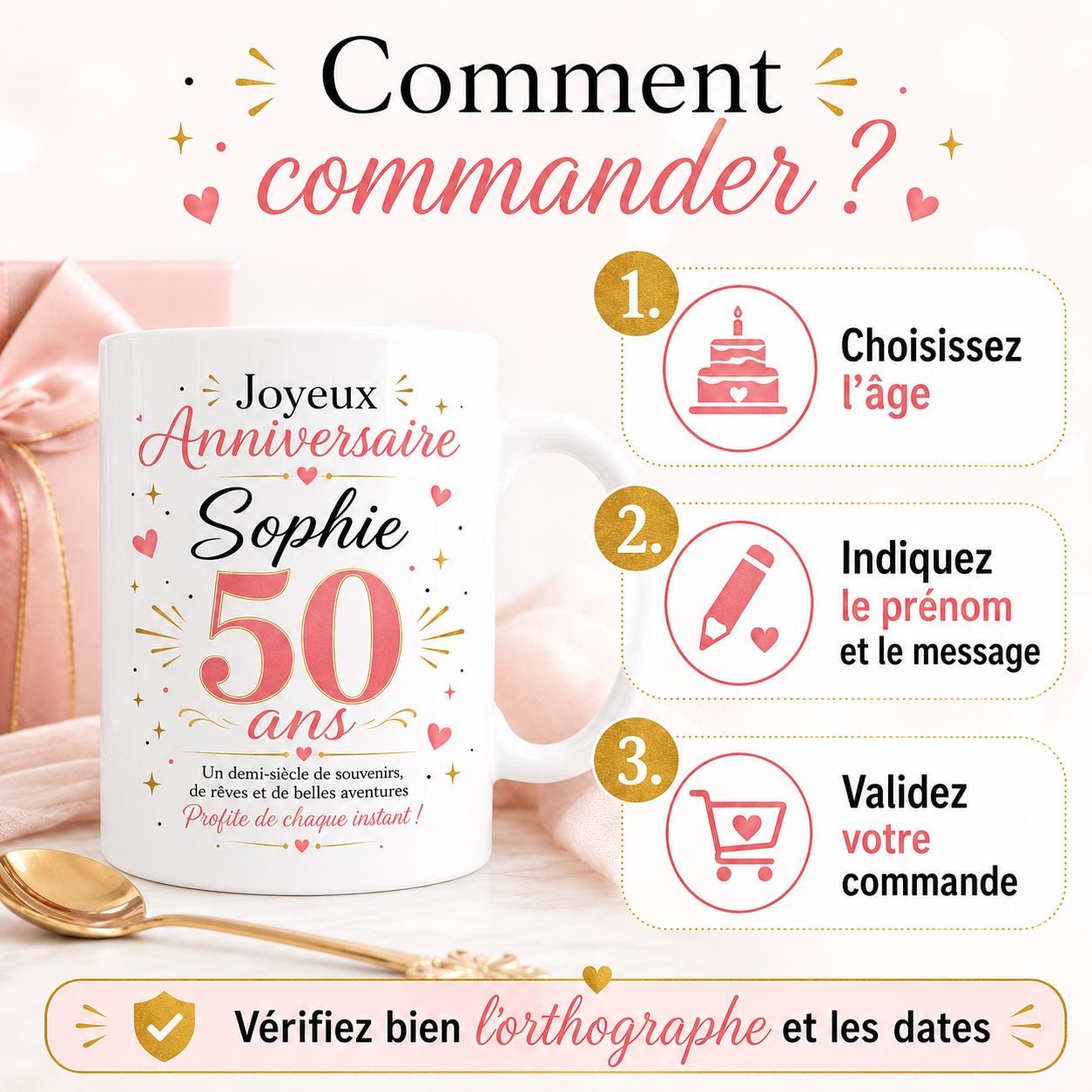 Mug anniversaire personnalisé âge 30 40 50 60 70 80 90 ans, tasse avec prénom, cadeau anniversaire original