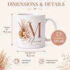 Mug bohème personnalisé avec initiale – Prénom et fleurs séchées