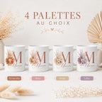 Mug bohème personnalisé avec initiale – Prénom et fleurs séchées