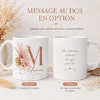 Mug bohème personnalisé avec initiale – Prénom et fleurs séchées