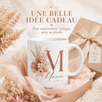Mug bohème personnalisé avec initiale – Prénom et fleurs séchées