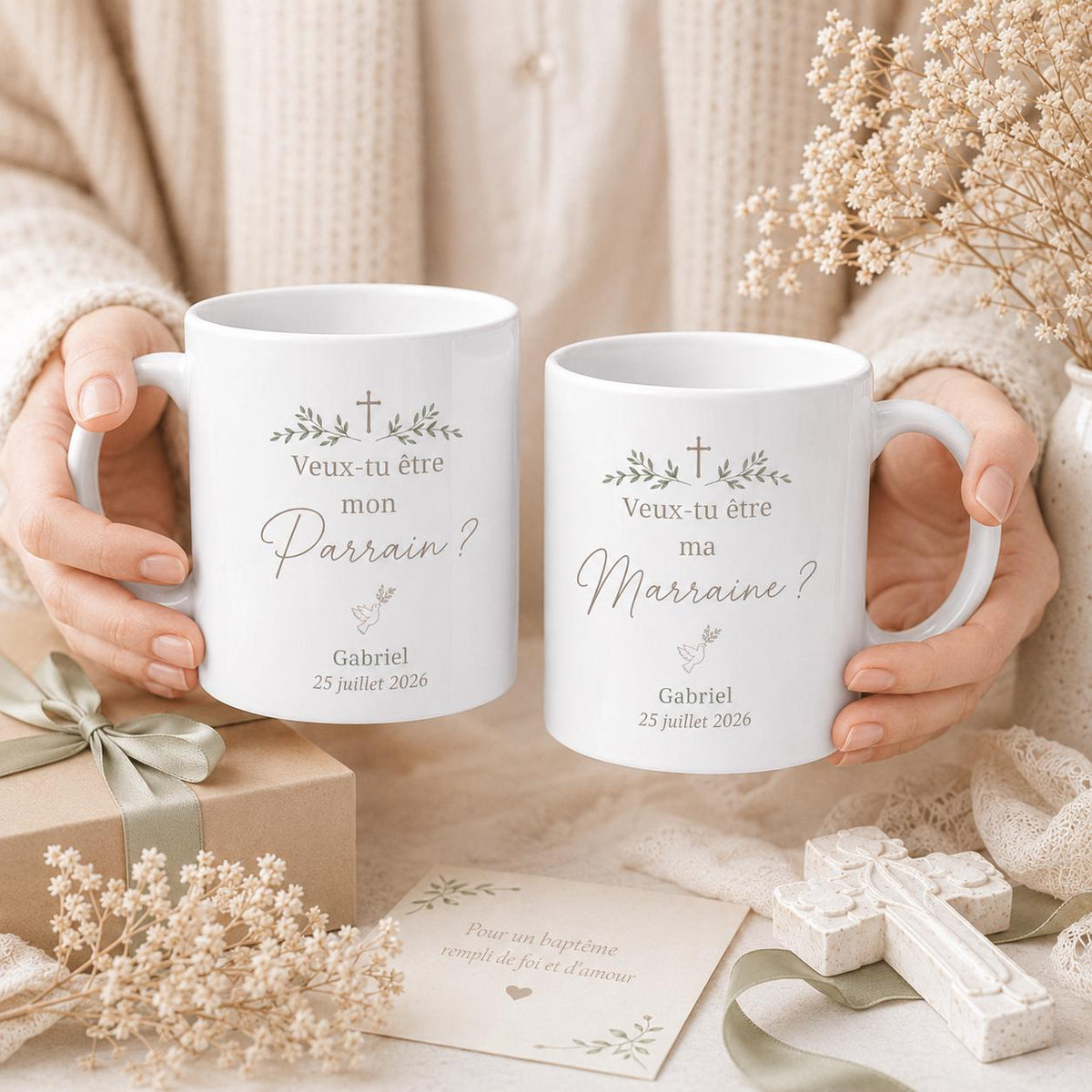 Duo Mug Demande Parrain Marraine Personnalisé, Veux-tu Être Mon Parrain Ma Marraine, Cadeau Baptême