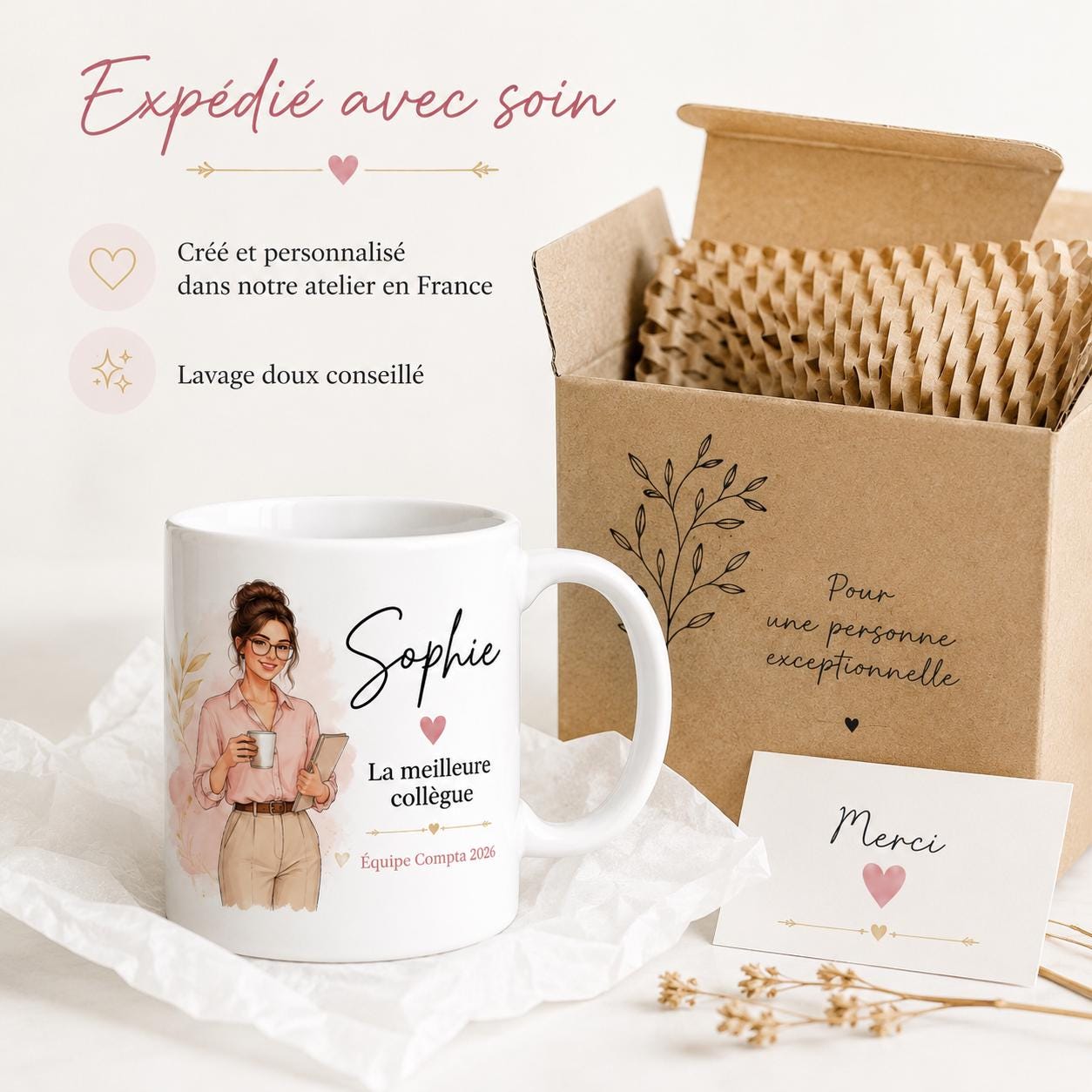 Mug collègue personnalisé avec prénom – Cadeau bureau femme