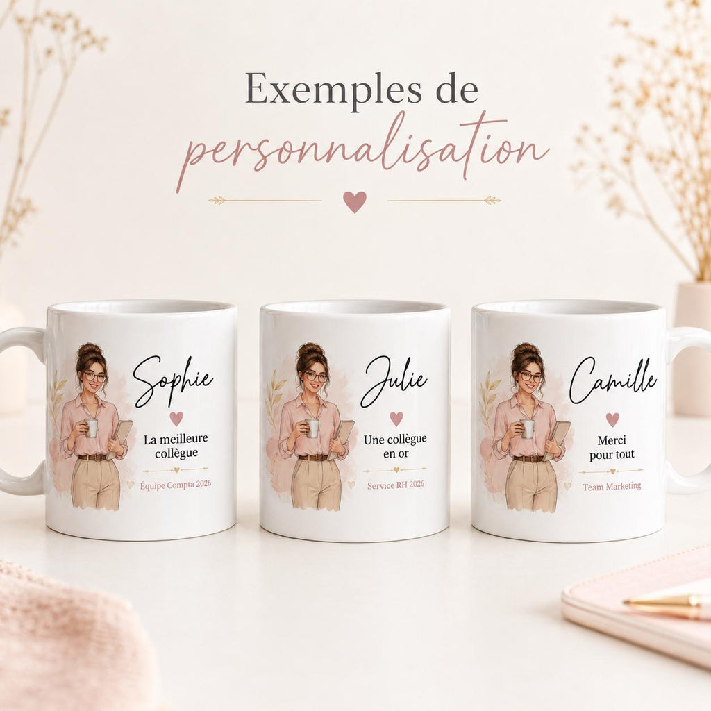 Mug collègue personnalisé avec prénom – Cadeau bureau femme