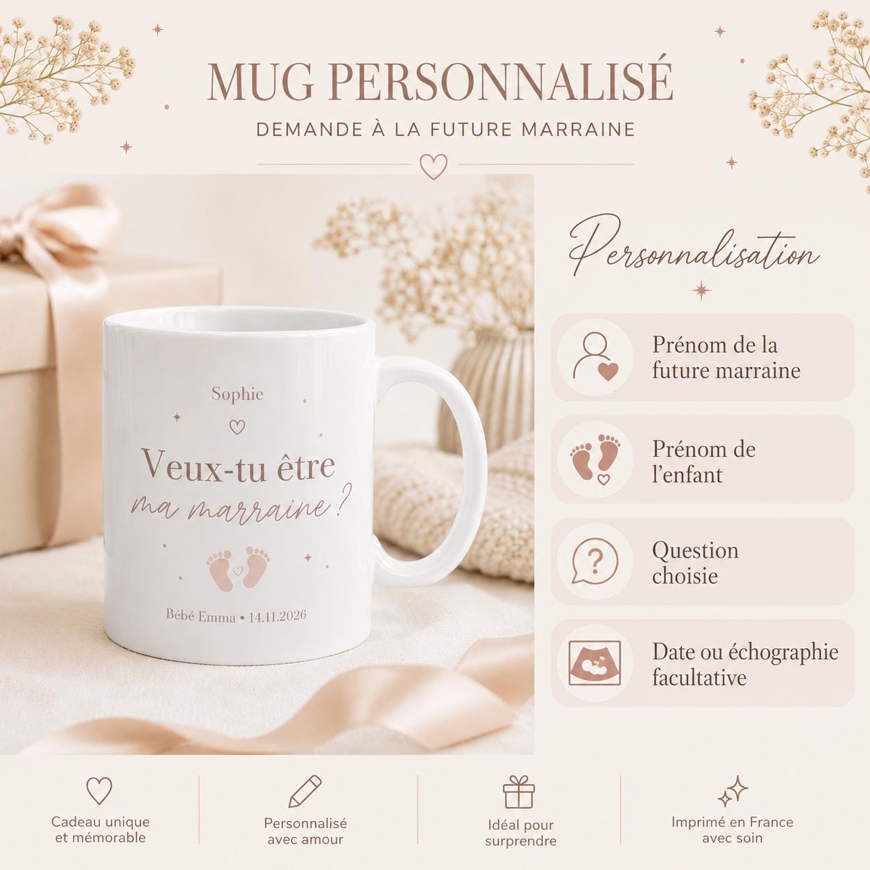 Mug demande marraine personnalisé – Veux-tu être ma marraine ?