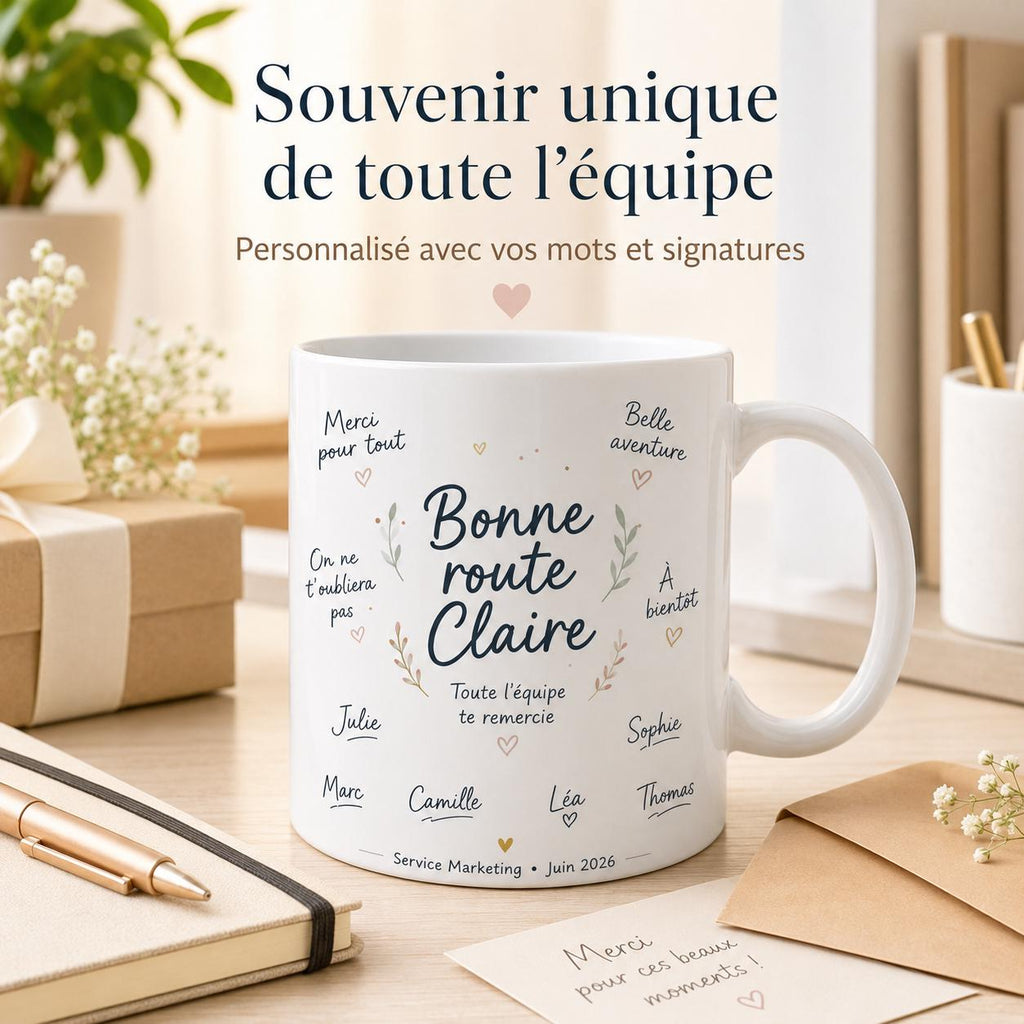 Mug départ collègue personnalisé – Messages et signatures de l’équipe