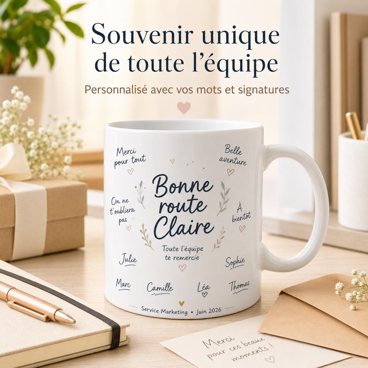 Mug départ collègue personnalisé – Messages et signatures de l’équipe