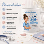 Mug infirmière diplômée personnalisé, cadeau réussite diplôme IFSI, tasse prénom nouvelle infirmière ou collègue