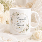 Mug personnalisé mariage avec deux prénoms et date, tasse couple en céramique, cadeau mariage, souvenir romantique
