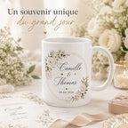 Mug personnalisé mariage avec deux prénoms et date, tasse couple en céramique, cadeau mariage, souvenir romantique
