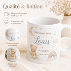 Mug Naissance Personnalisé Bébé avec Prénom, Date, Poids et Taille – Cadeau Naissance Original – Tasse Souvenir Bébé