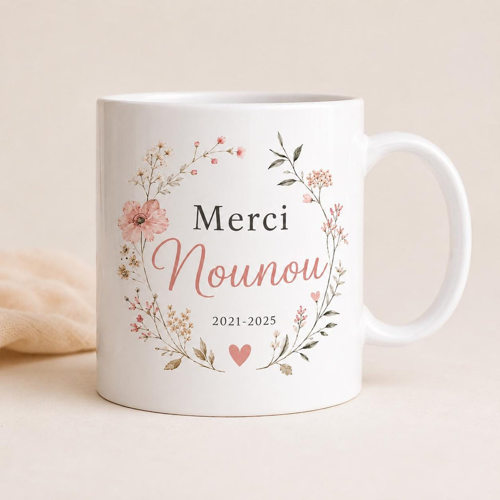 Mug nounou personnalisé avec dates de garde – Souvenir fin de contrat