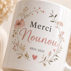 Mug nounou personnalisé avec dates de garde – Souvenir fin de contrat