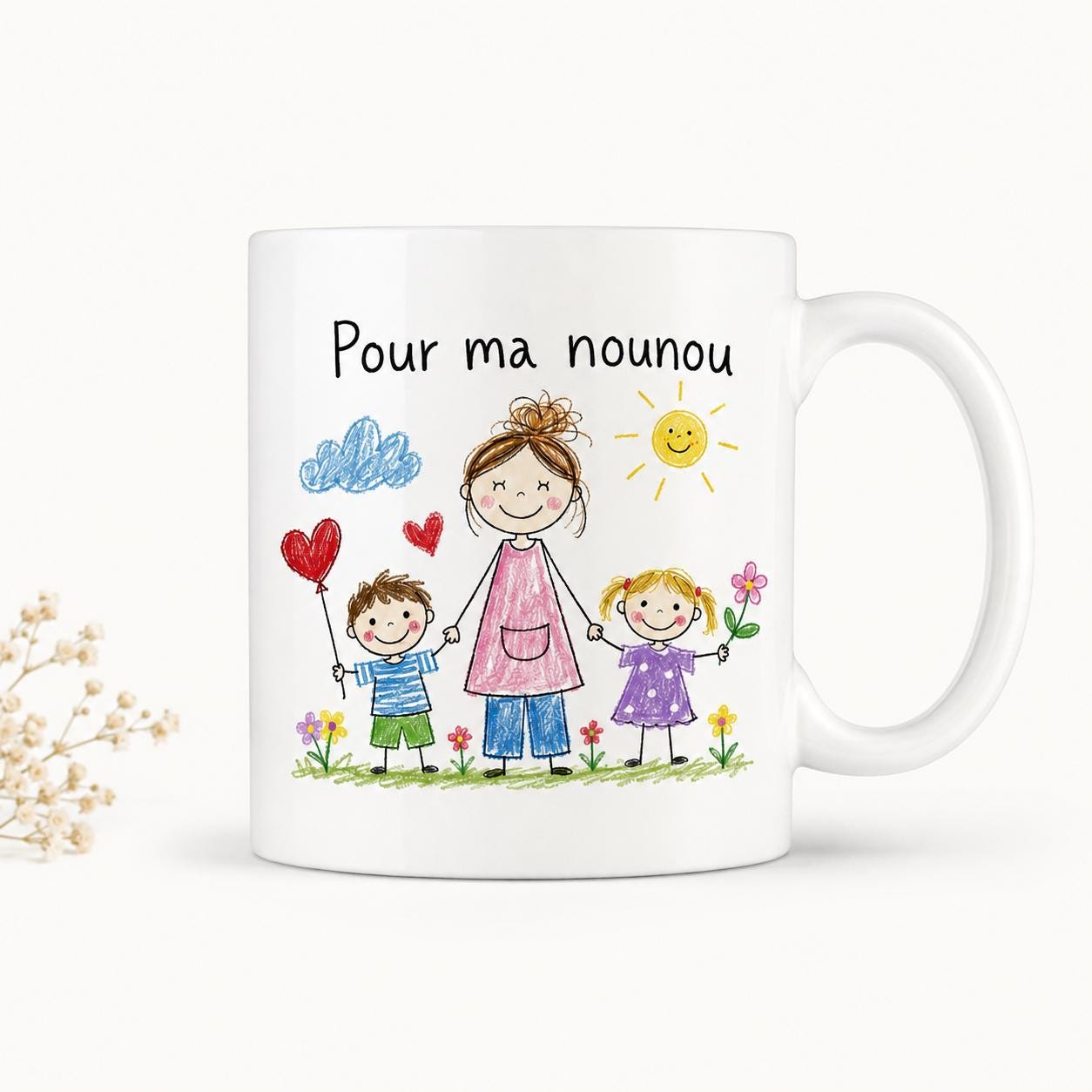 Mug nounou avec dessin d’enfant – Cadeau personnalisé unique