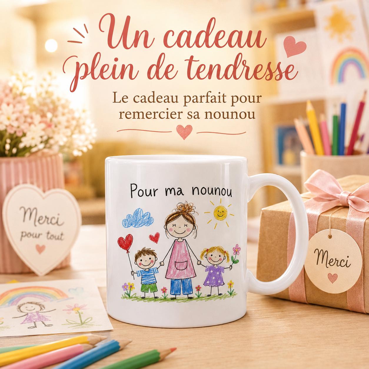 Mug nounou avec dessin d’enfant – Cadeau personnalisé unique
