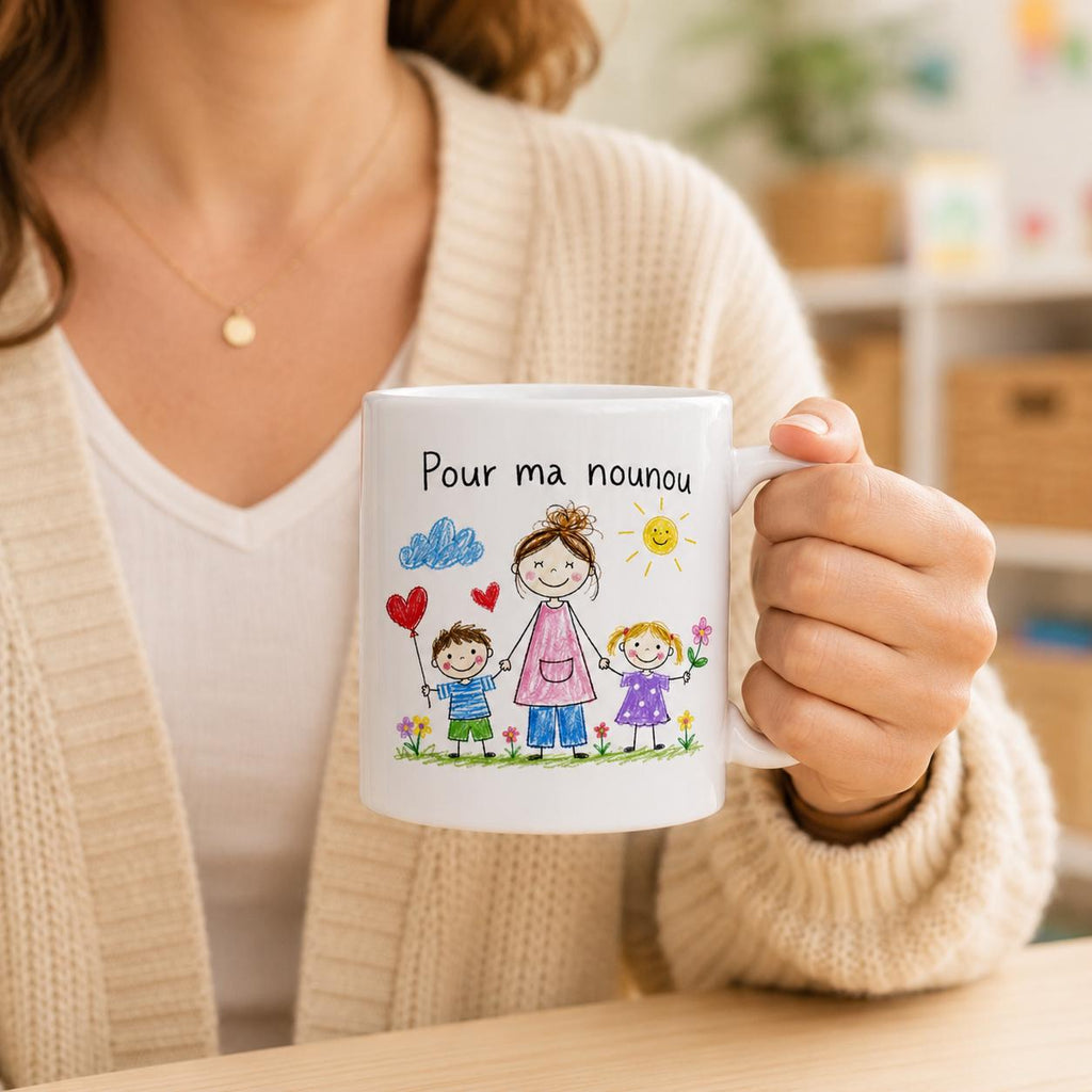 Mug nounou avec dessin d’enfant – Cadeau personnalisé unique