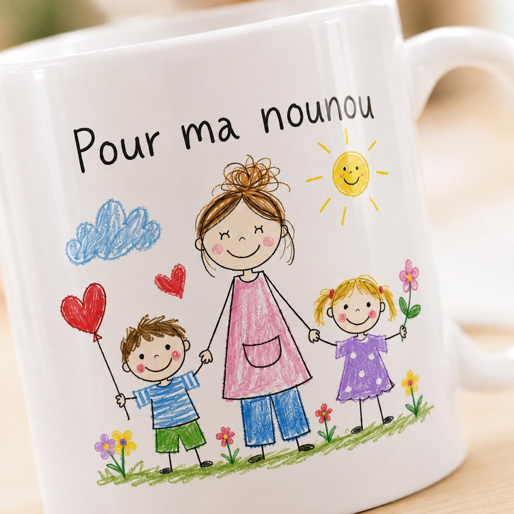 Mug nounou avec dessin d’enfant – Cadeau personnalisé unique