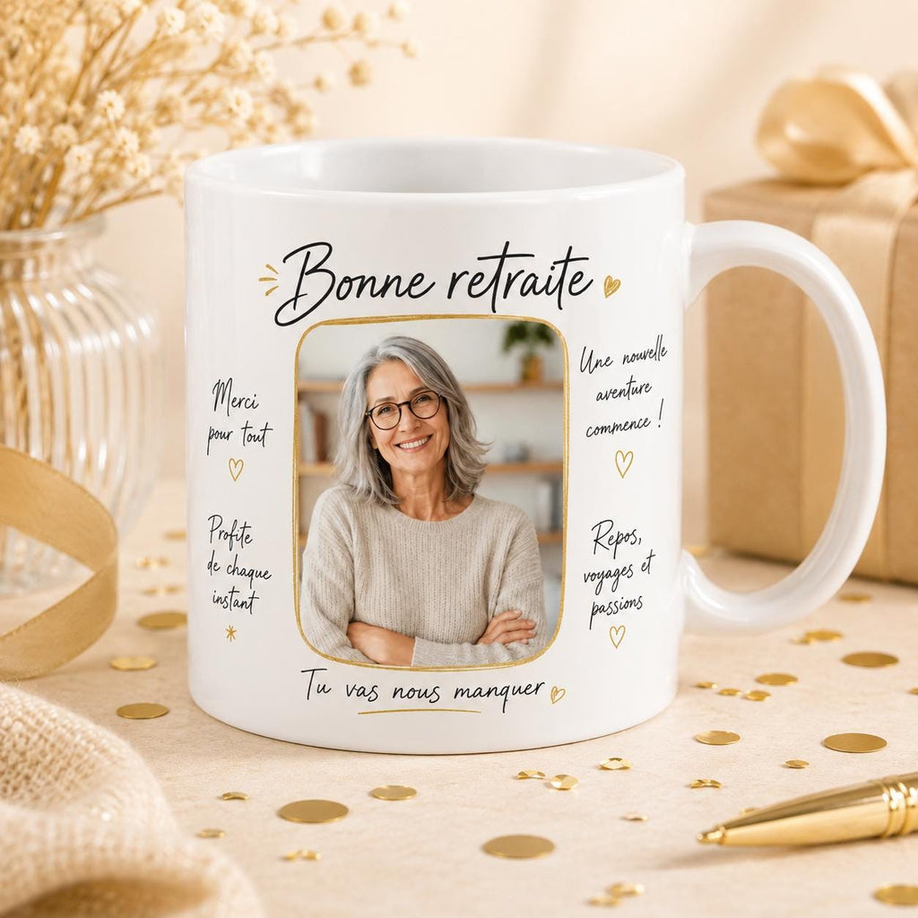 Mug retraite personnalisé avec photo – Messages de toute l’équipe