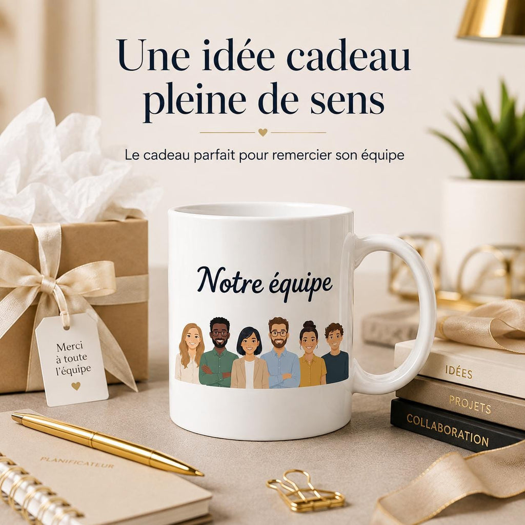 Mug équipe de travail personnalisé – Avatars, prénoms et message