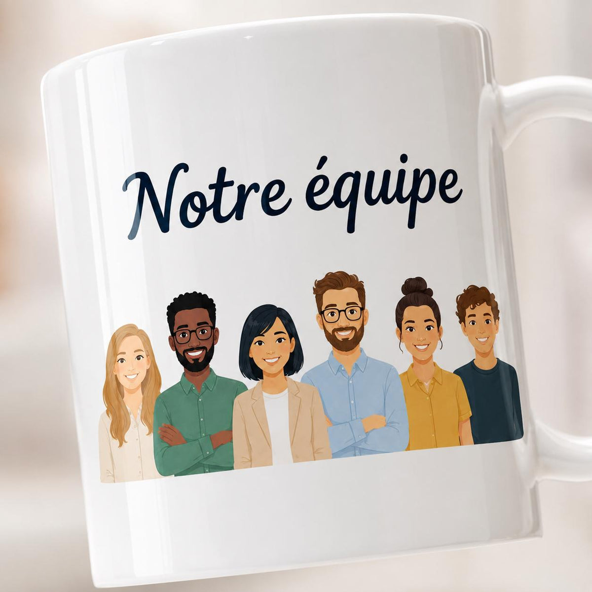Mug équipe de travail personnalisé – Avatars, prénoms et message