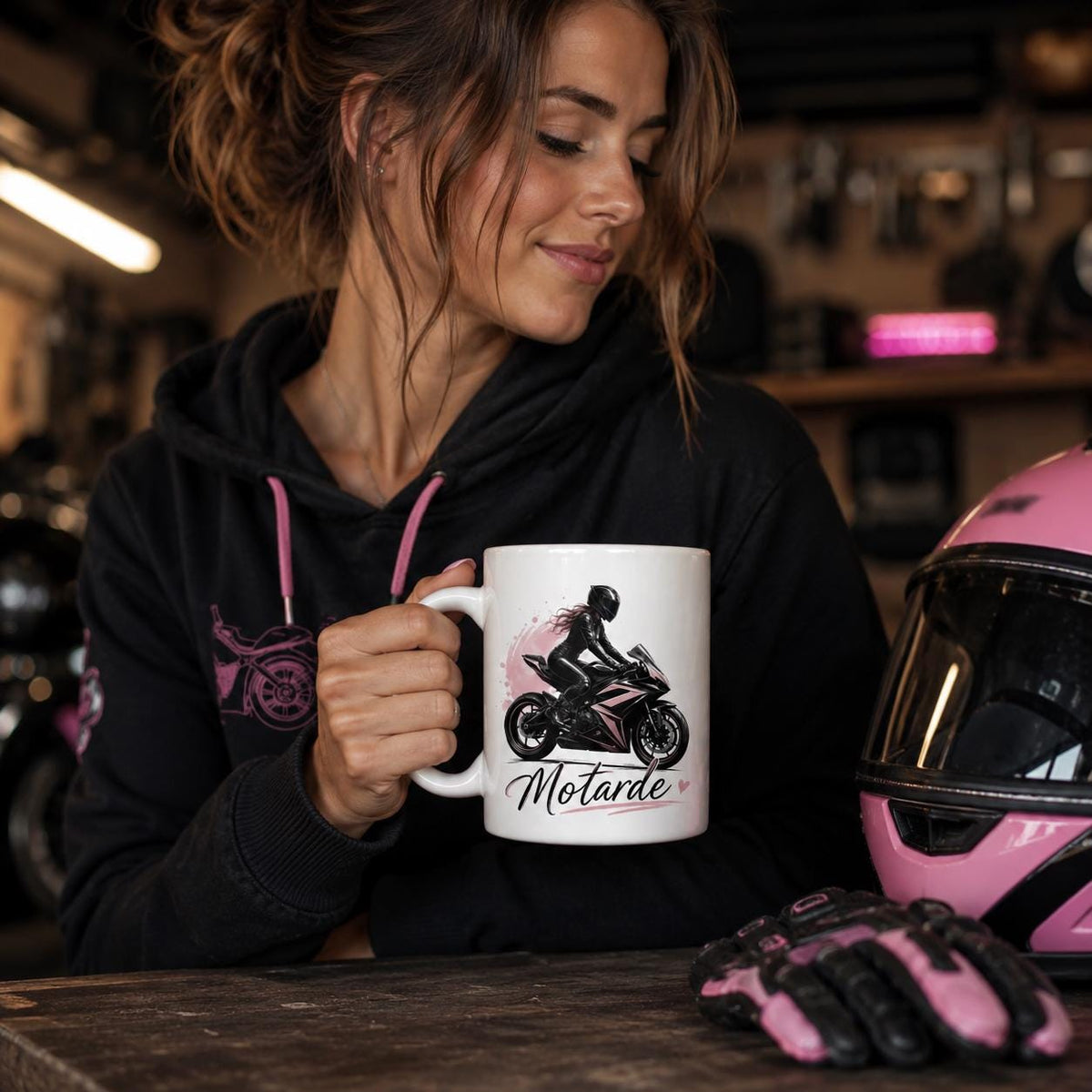 Mug motarde personnalisé avec prénom – Tasse moto et avatar