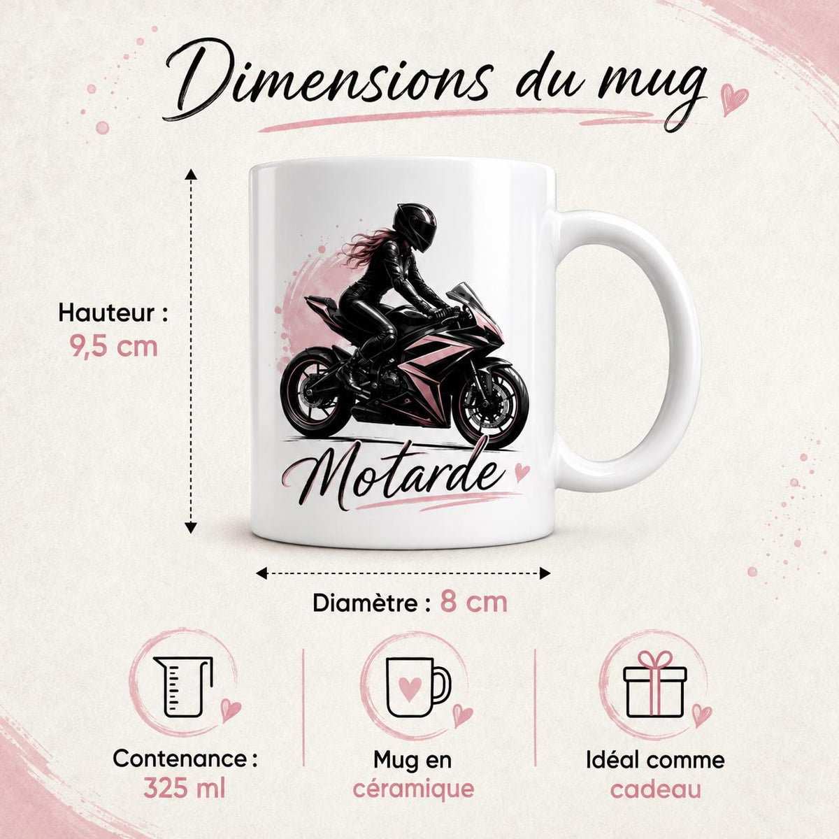 Mug motarde personnalisé avec prénom – Tasse moto et avatar