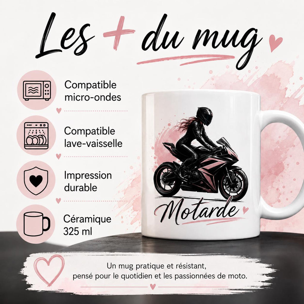 Mug motarde personnalisé avec prénom – Tasse moto et avatar