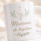 Mug marraine baptême personnalisé – Cadeau avec prénom et date
