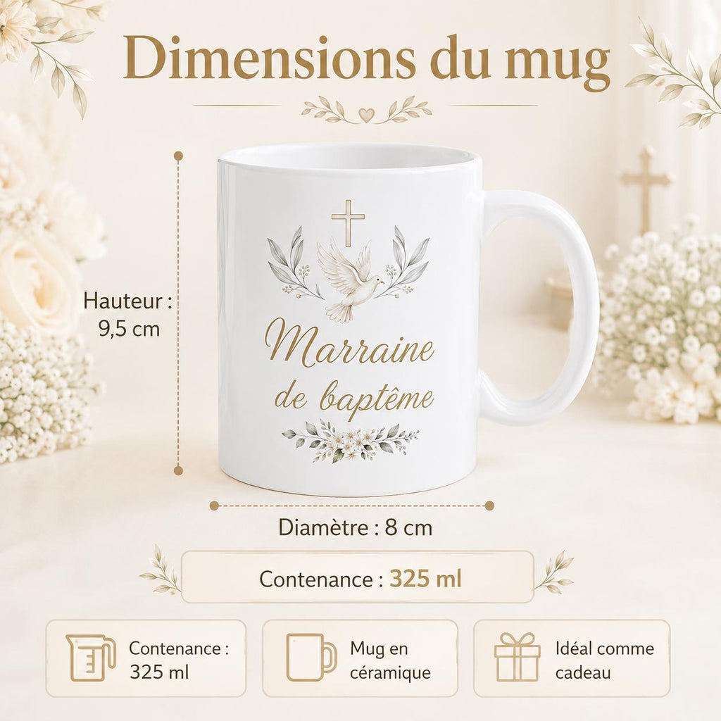 Mug marraine baptême personnalisé – Cadeau avec prénom et date